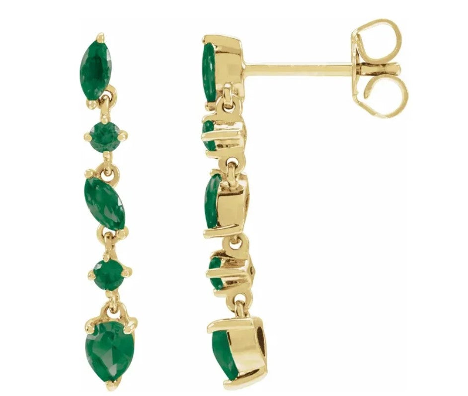 14K Yellow Lab-Grown Emerald Dangle Earrings