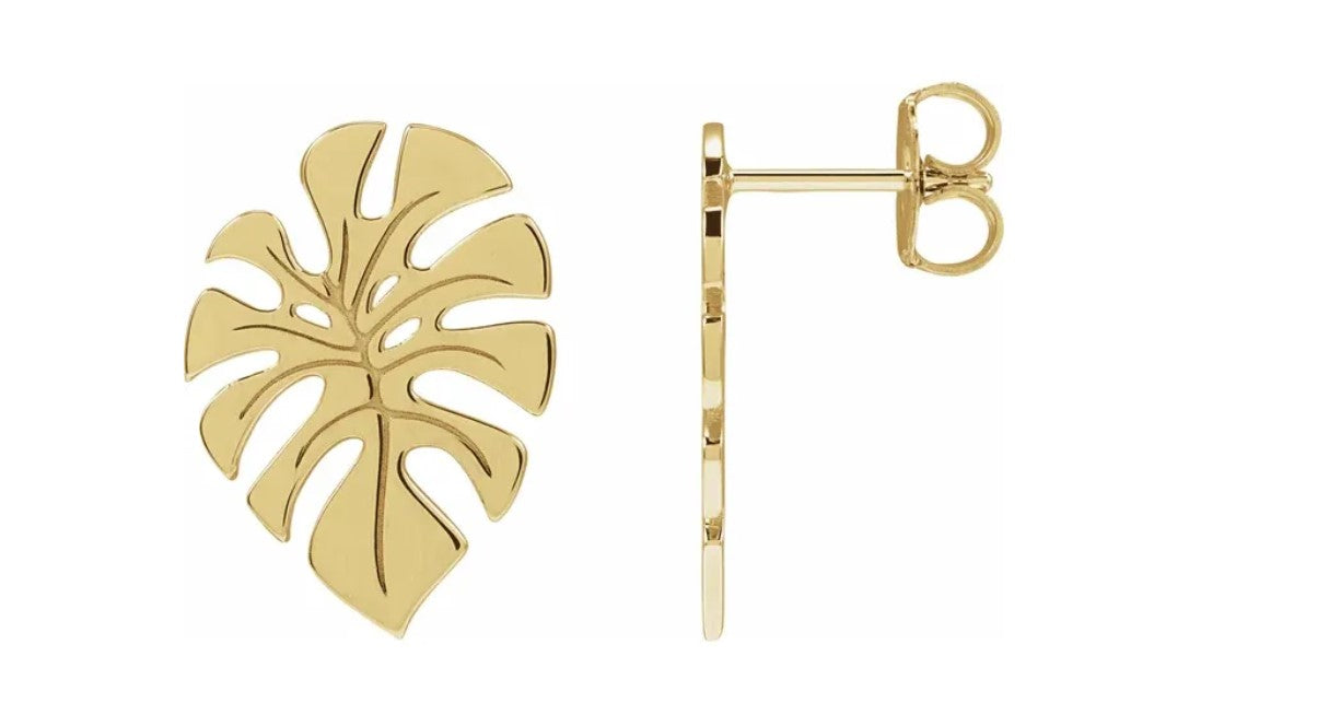 14K Monstera Leaf Stud Earrings