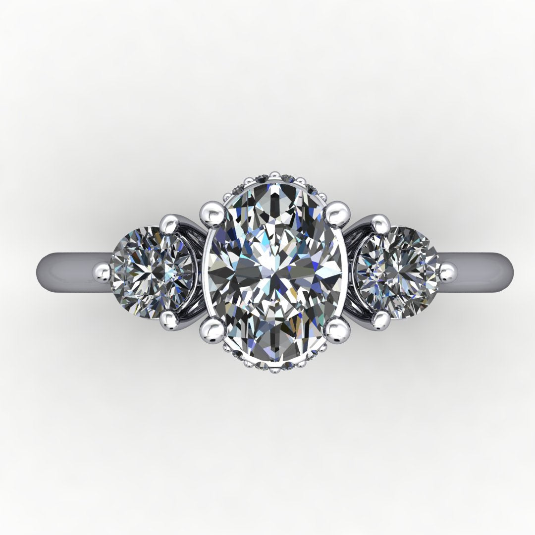 Camilla Three-Stone Hidden Halo Engagement Ring (Setting Only)