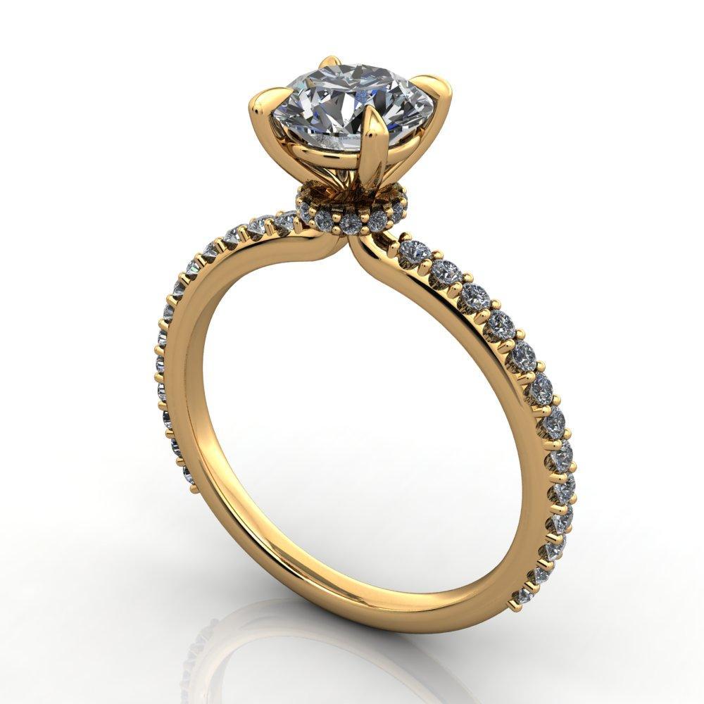 solitaire engagement ring with side stones and diamond collar 