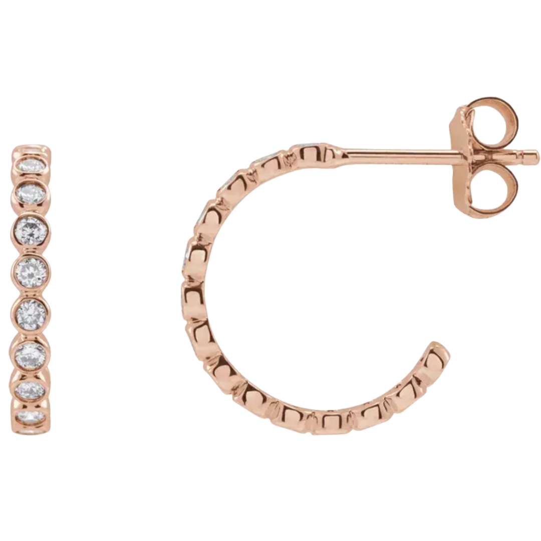 lab grown diamond bezel set hoop earrings rose gold