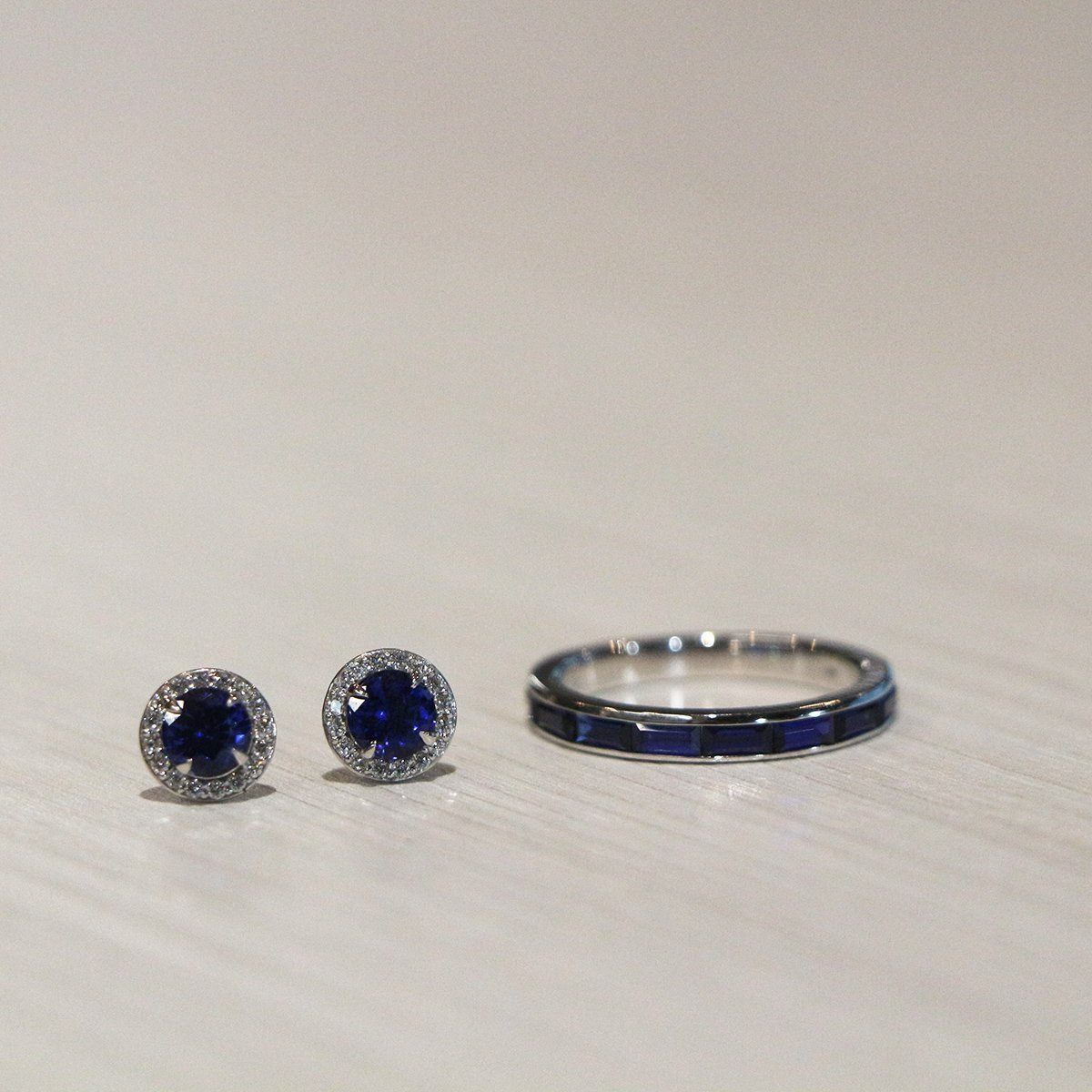 Earring - 14k Gold Round Sapphire Halo Earrings