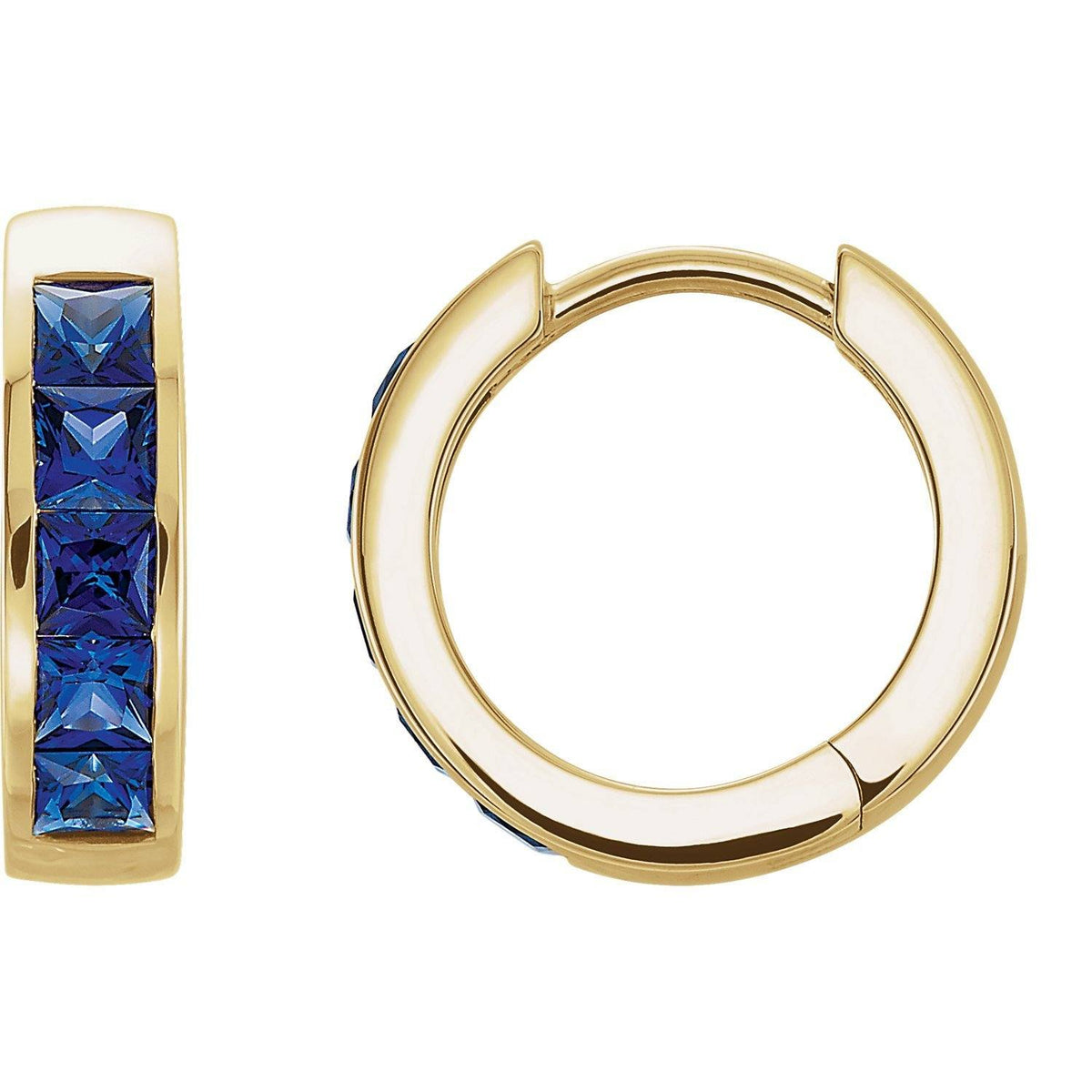 Lab-Grown Blue Sapphire Square-Cut Hoop Earrings