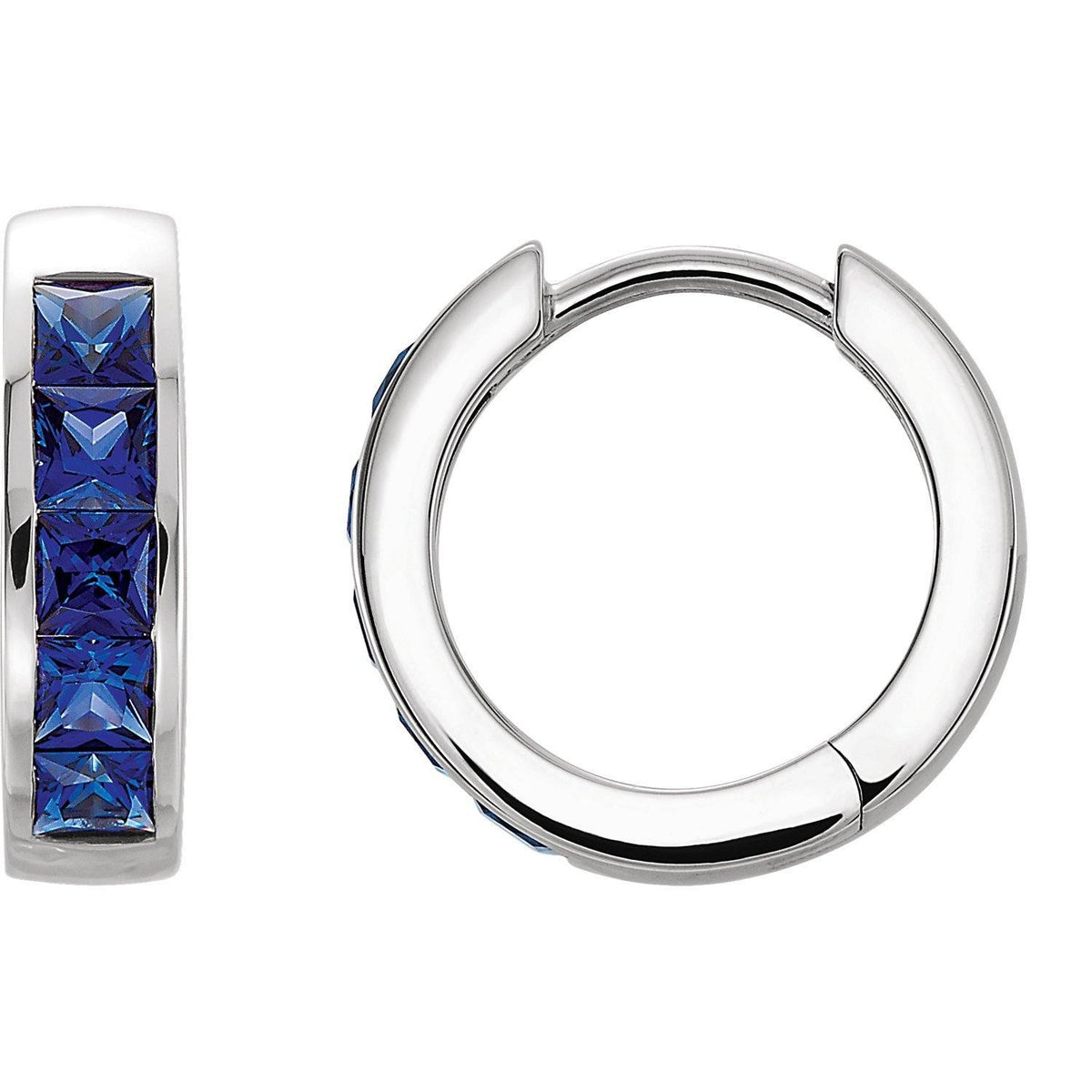 Lab-Grown Blue Sapphire Square-Cut Hoop Earrings