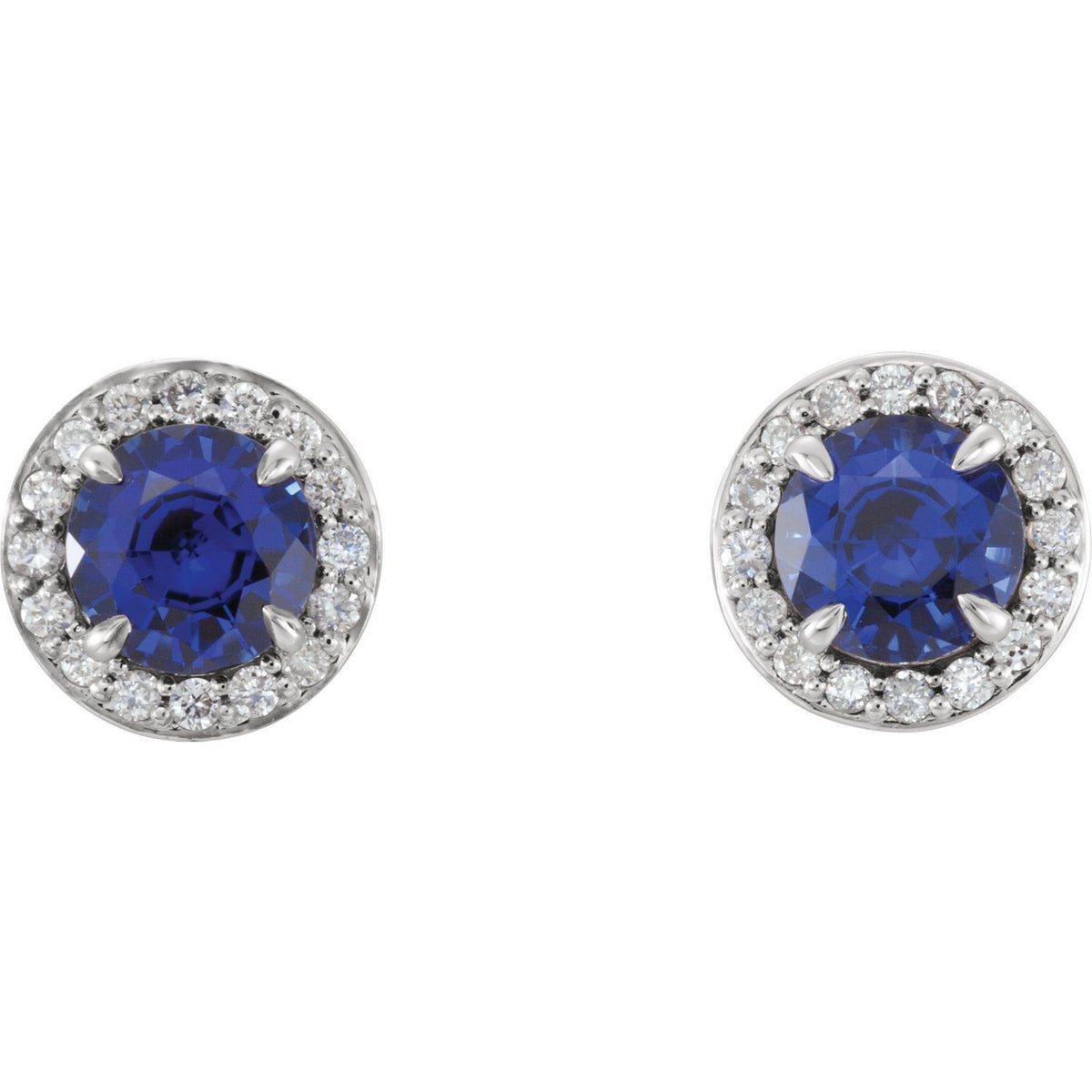 Earring - 14k Gold Round Sapphire Halo Earrings