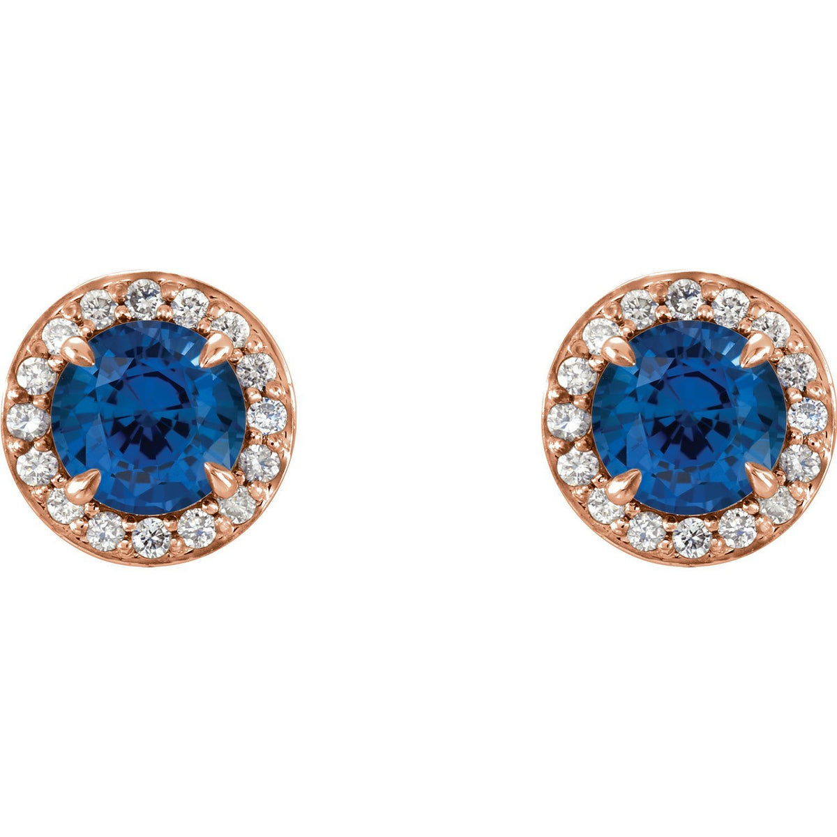 Earring - 14k Gold Round Sapphire Halo Earrings