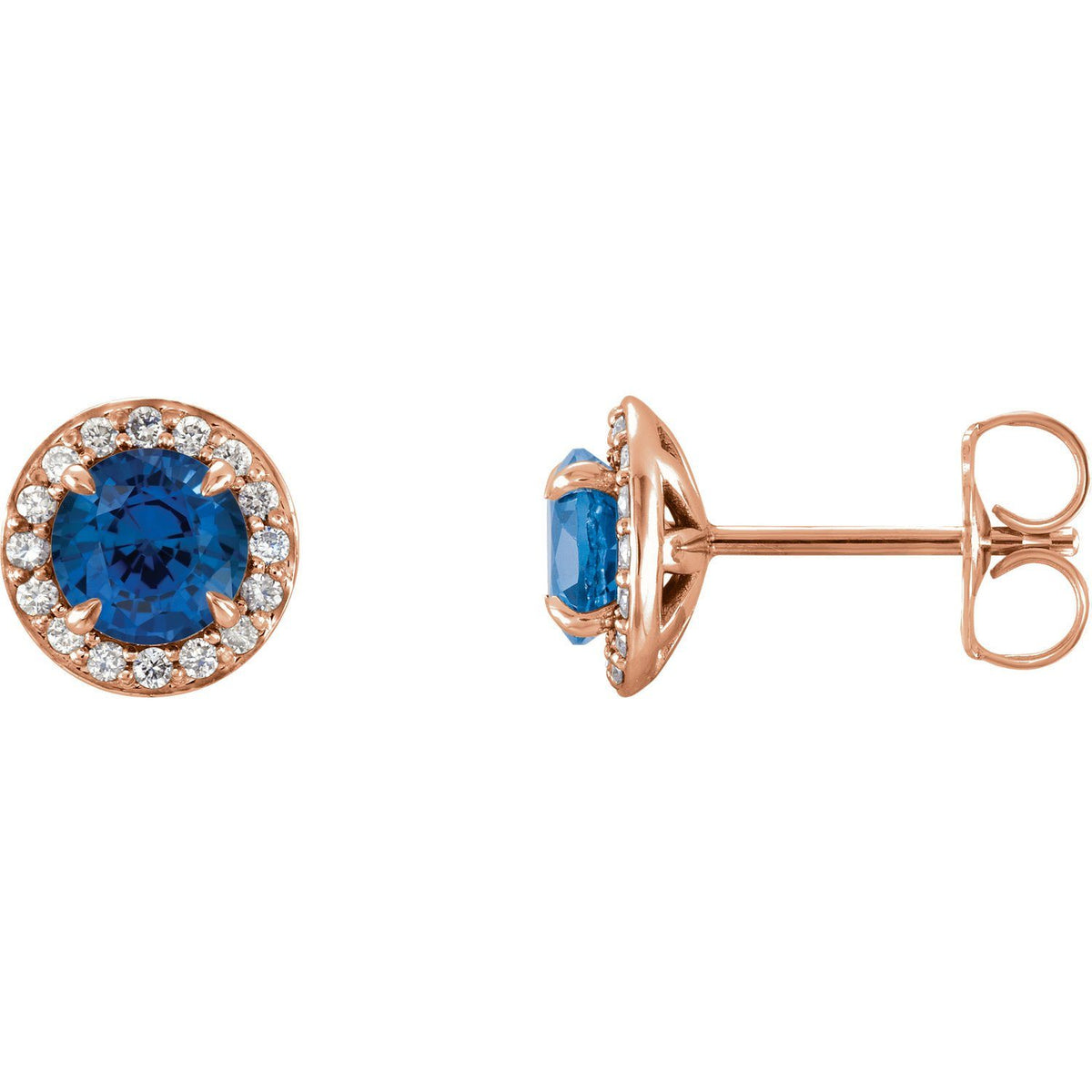 Earring - 14k Gold Round Sapphire Halo Earrings