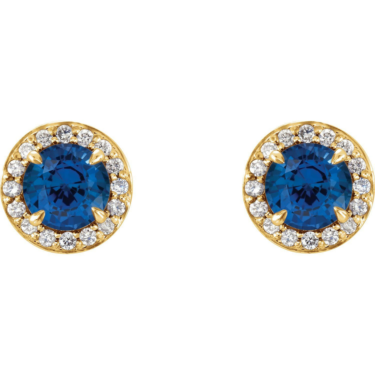 Earring - 14k Gold Round Sapphire Halo Earrings