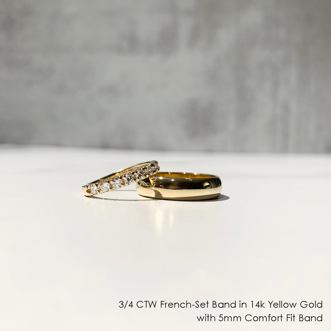 French-set yellow gold wedding band