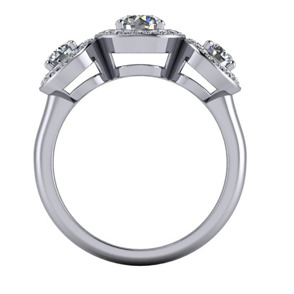 Ivy Three-Stone Halo Engagement Ring (Setting Only)