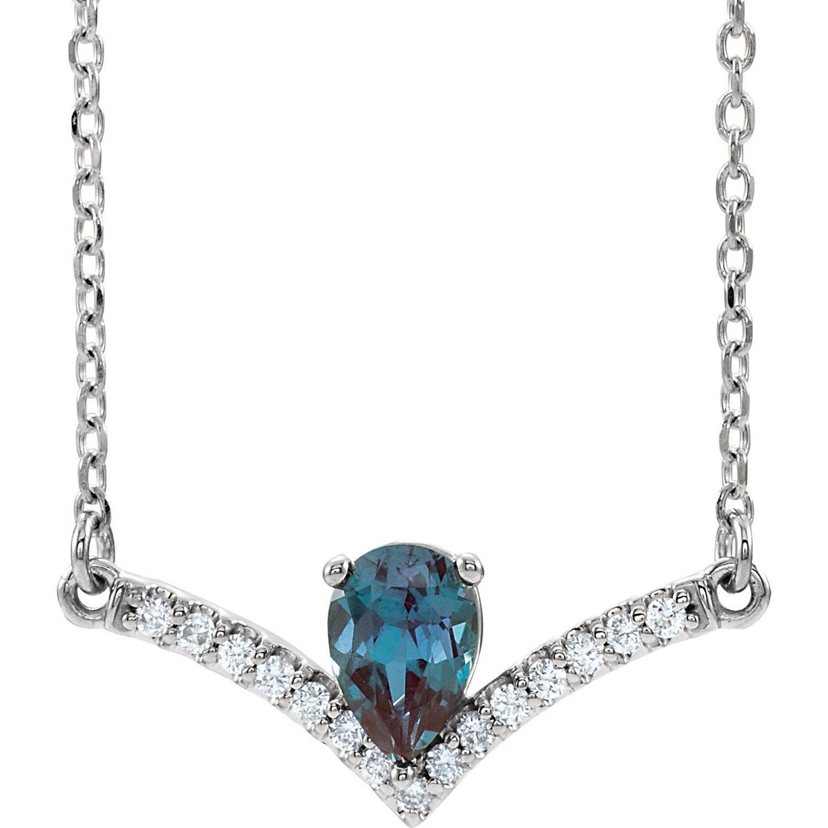 V Necklace with Pear-Shaped Gemstone and Diamond Accents