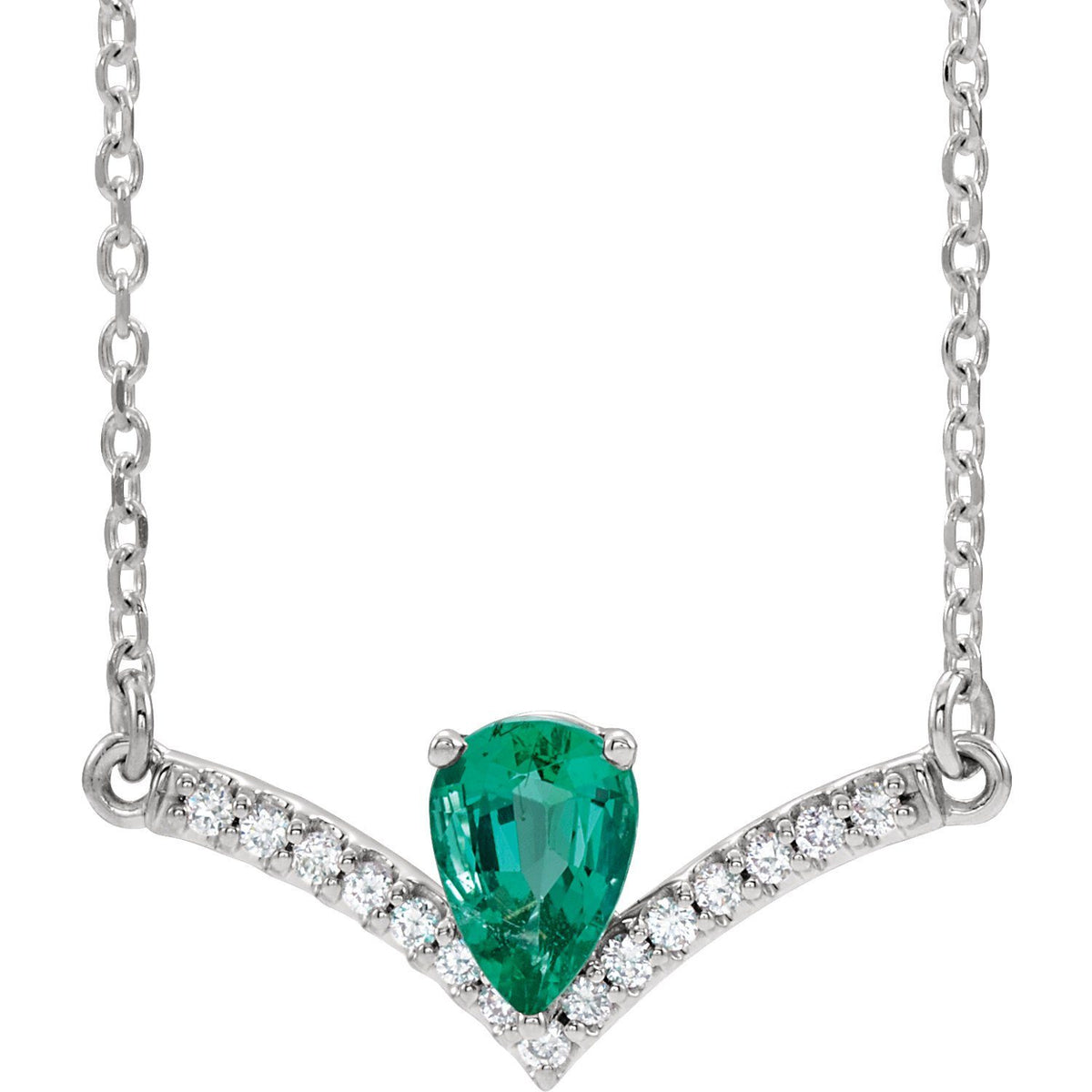 V Necklace with Pear-Shaped Gemstone and Diamond Accents