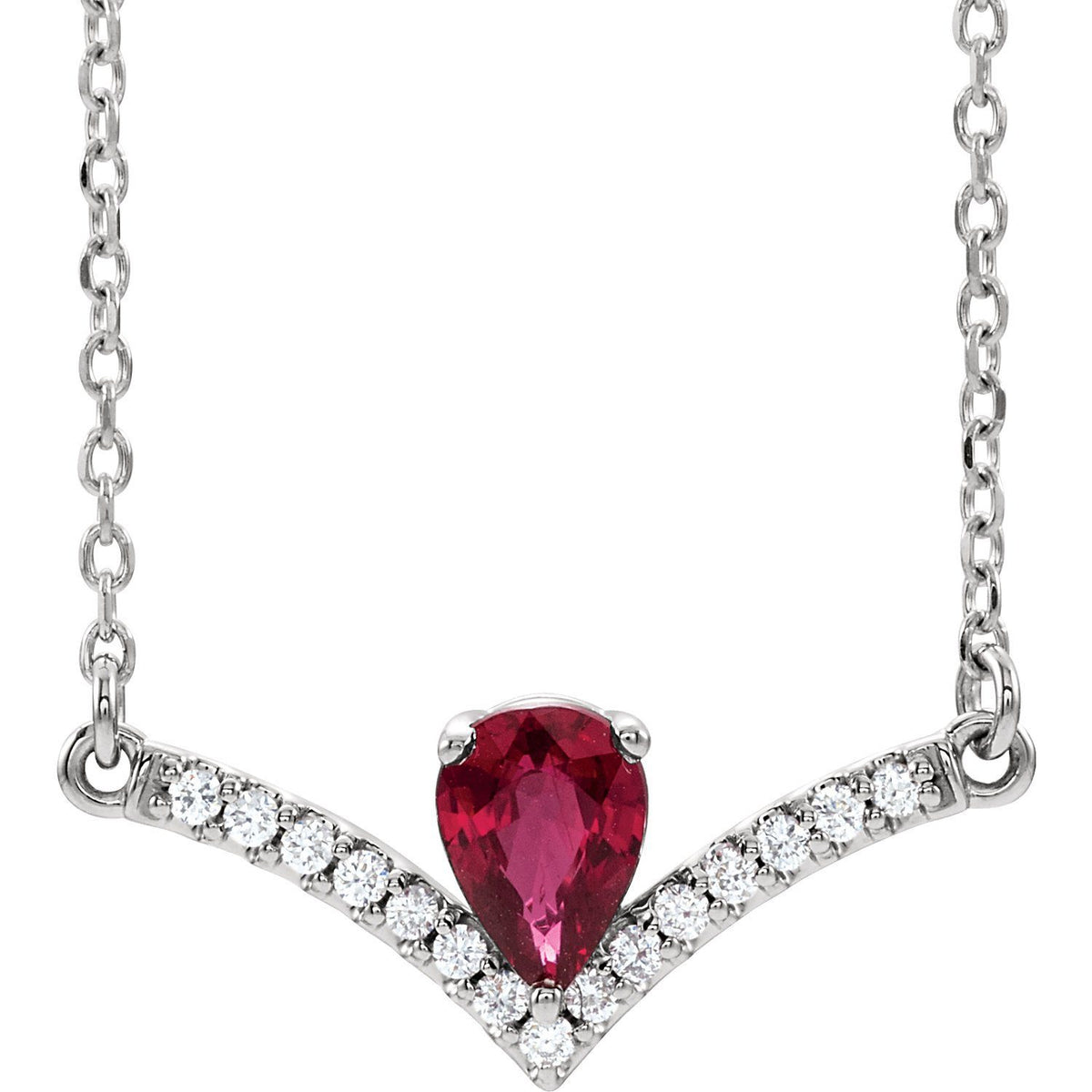 V Necklace with Pear-Shaped Gemstone and Diamond Accents