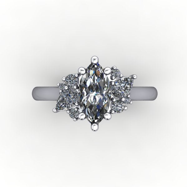 Zoe Asymmetric Cluster Solitaire Engagement Ring (setting only)